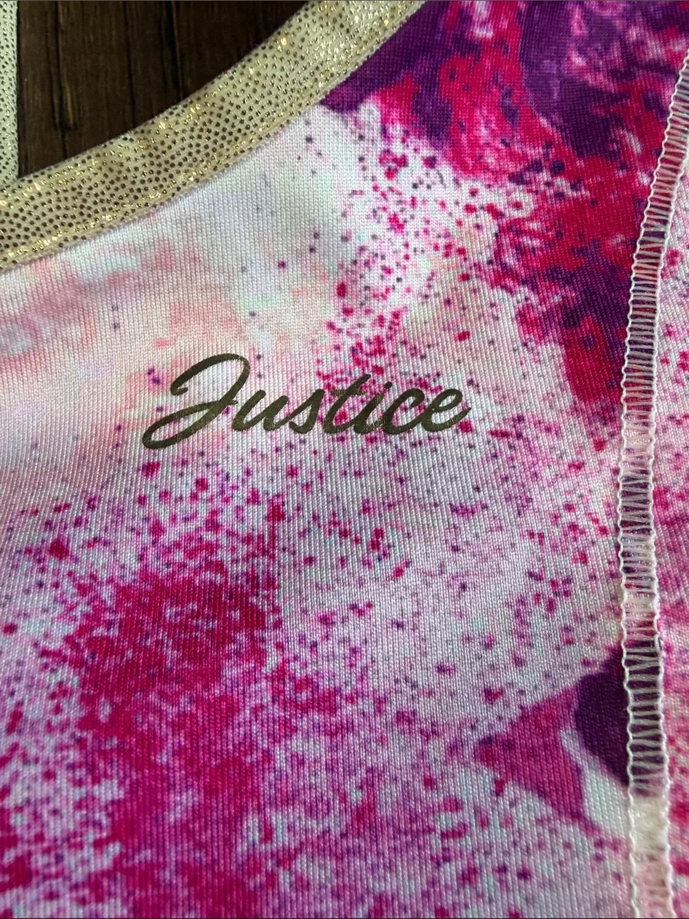 Justice Pink Shimmer Bike‎ Shorts with Pink Watercolor Sports Bra